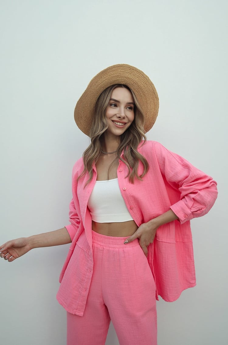 Pembe Gömlek Pantolon Müslim Takım