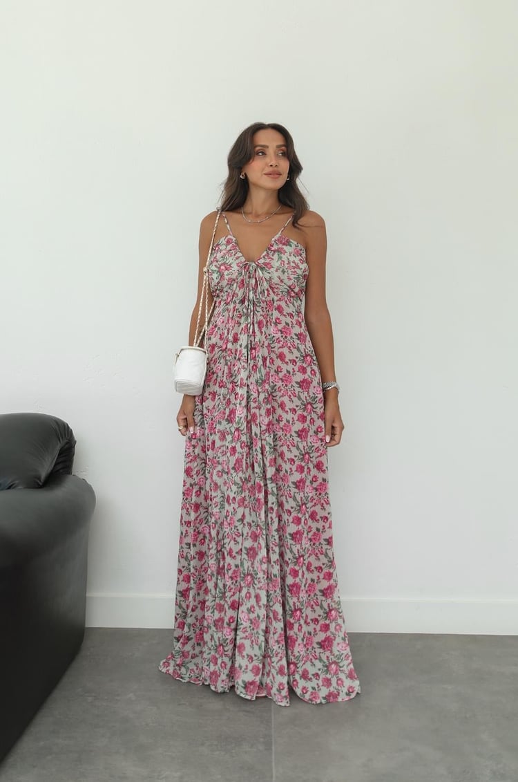 Pembe İp Askılı Şifon Elbise