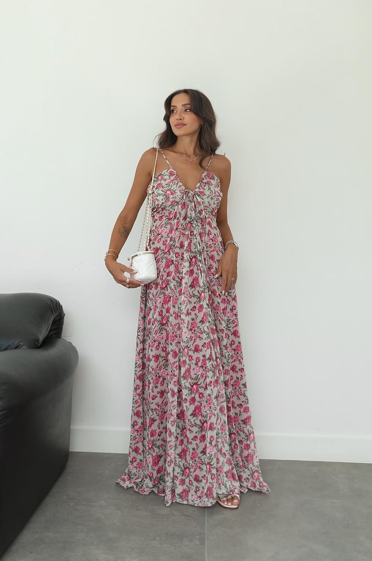 Pembe İp Askılı Şifon Elbise