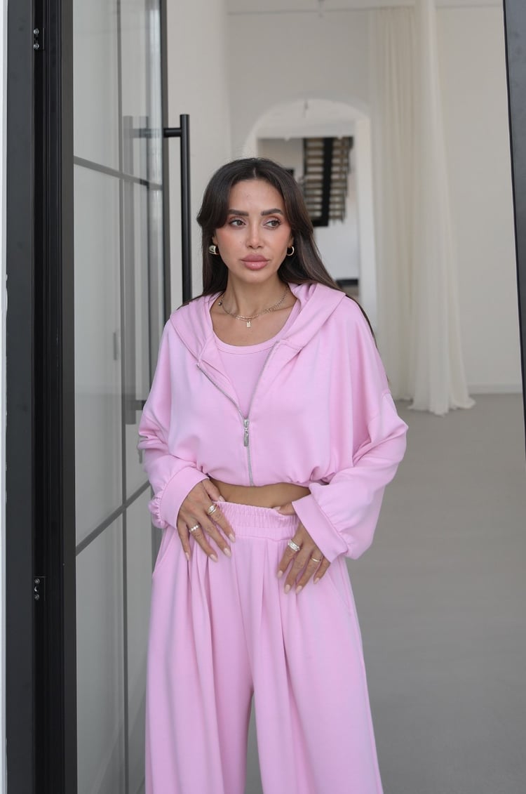 Pembe İp Büzgülü Sweat Atlet Pantolon Takım