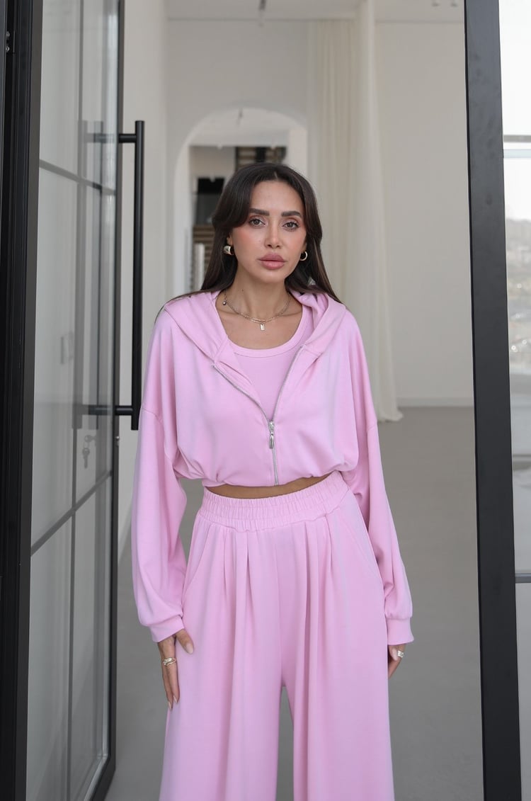 Pembe İp Büzgülü Sweat Atlet Pantolon Takım