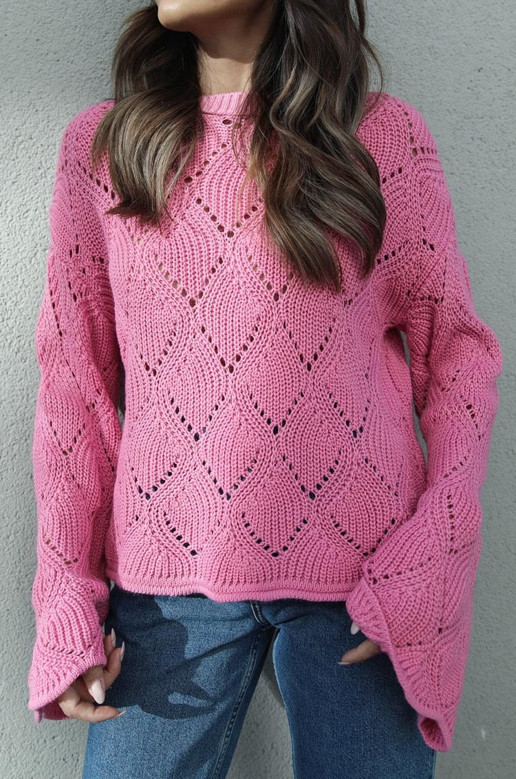 Pembe İspanyol Kol Örgü Kazak