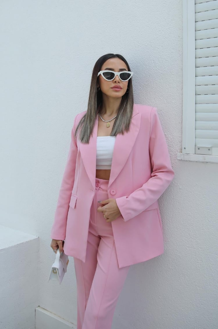 Pembe İspanyol Pantolon Blazer Premium Takım