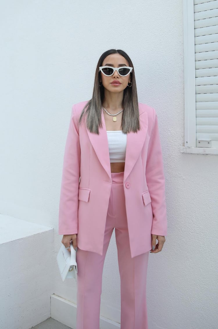 Pembe İspanyol Pantolon Blazer Premium Takım