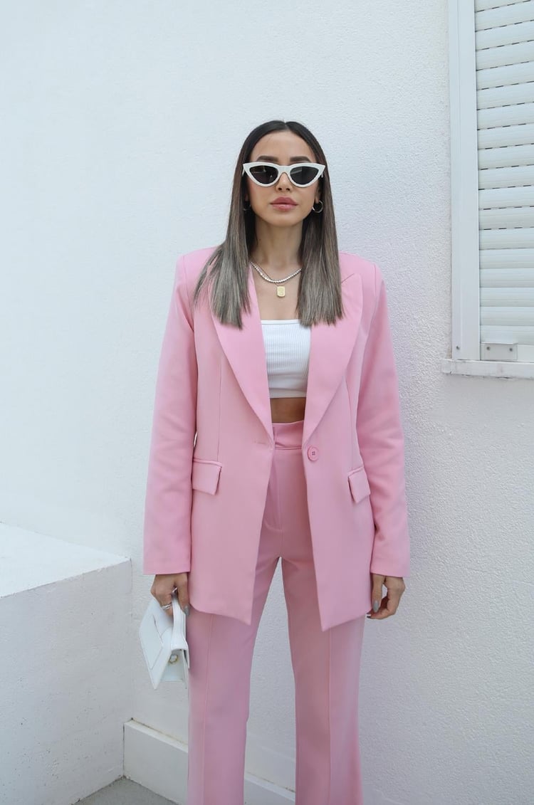 Pembe İspanyol Pantolon Blazer Premium Takım