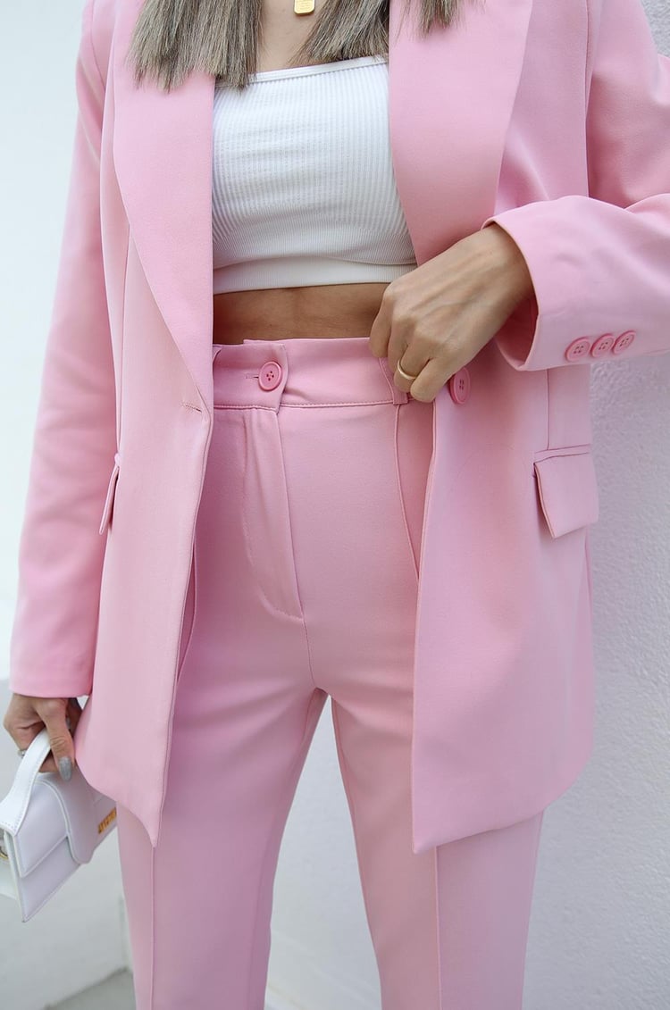 Pembe İspanyol Pantolon Blazer Premium Takım