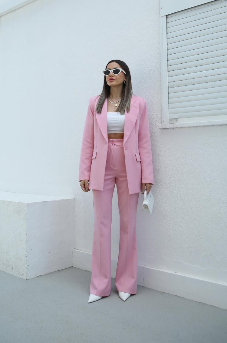 Pembe İspanyol Pantolon Blazer Premium Takım