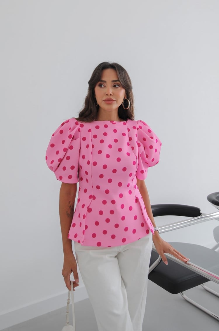 Pembe Karpuz Kol Puantiyeli Bluz