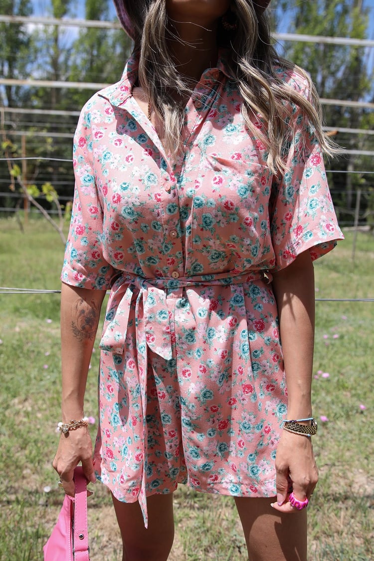 Pembe Kuşaklı Viskon Tulum