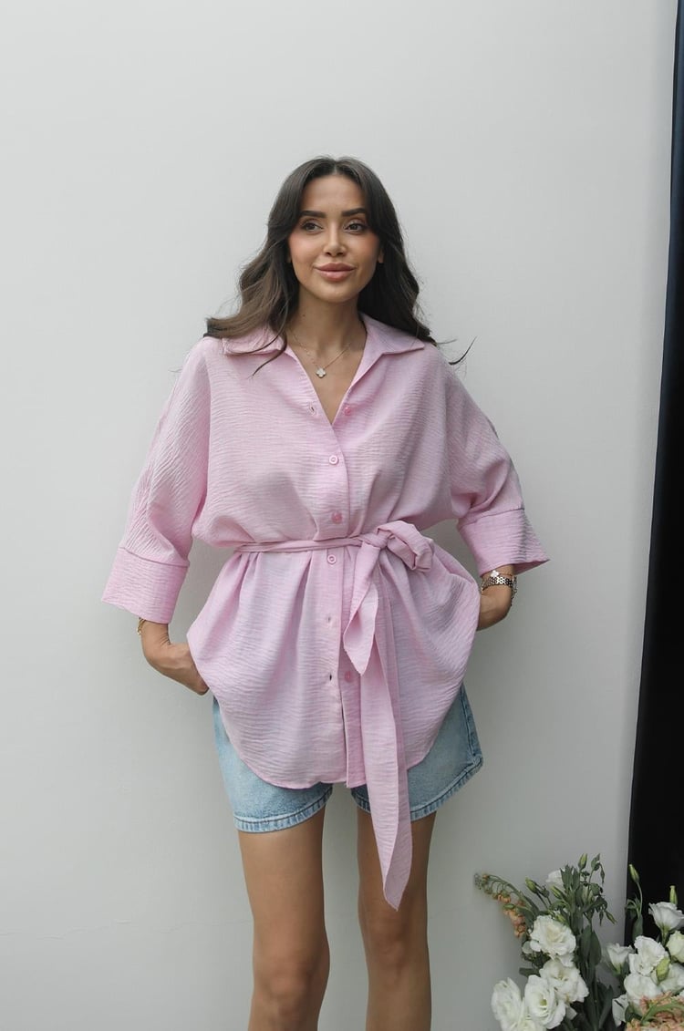 Pembe Lilac Bağlamalı Gömlek