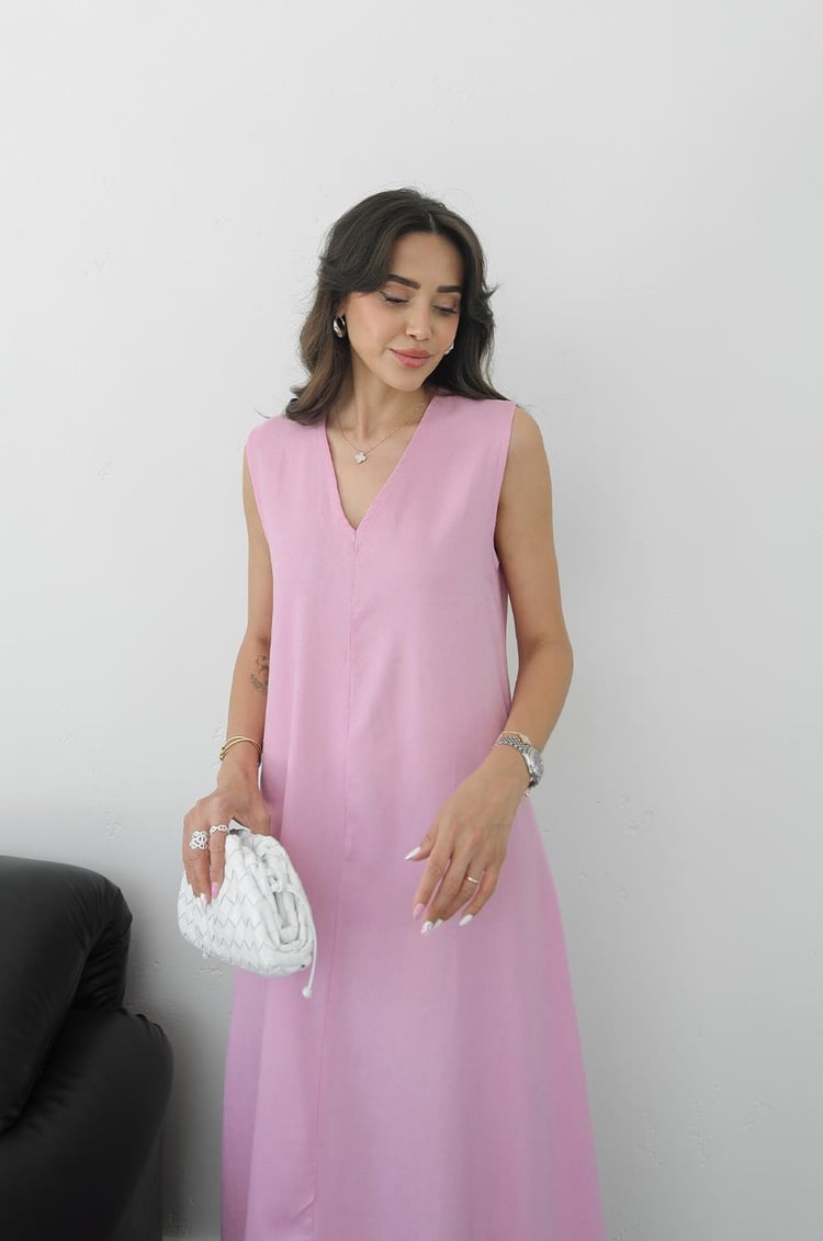 Pembe Matilda Keten Elbise