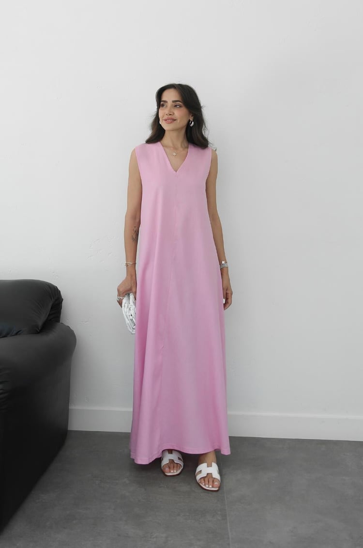 Pembe Matilda Keten Elbise