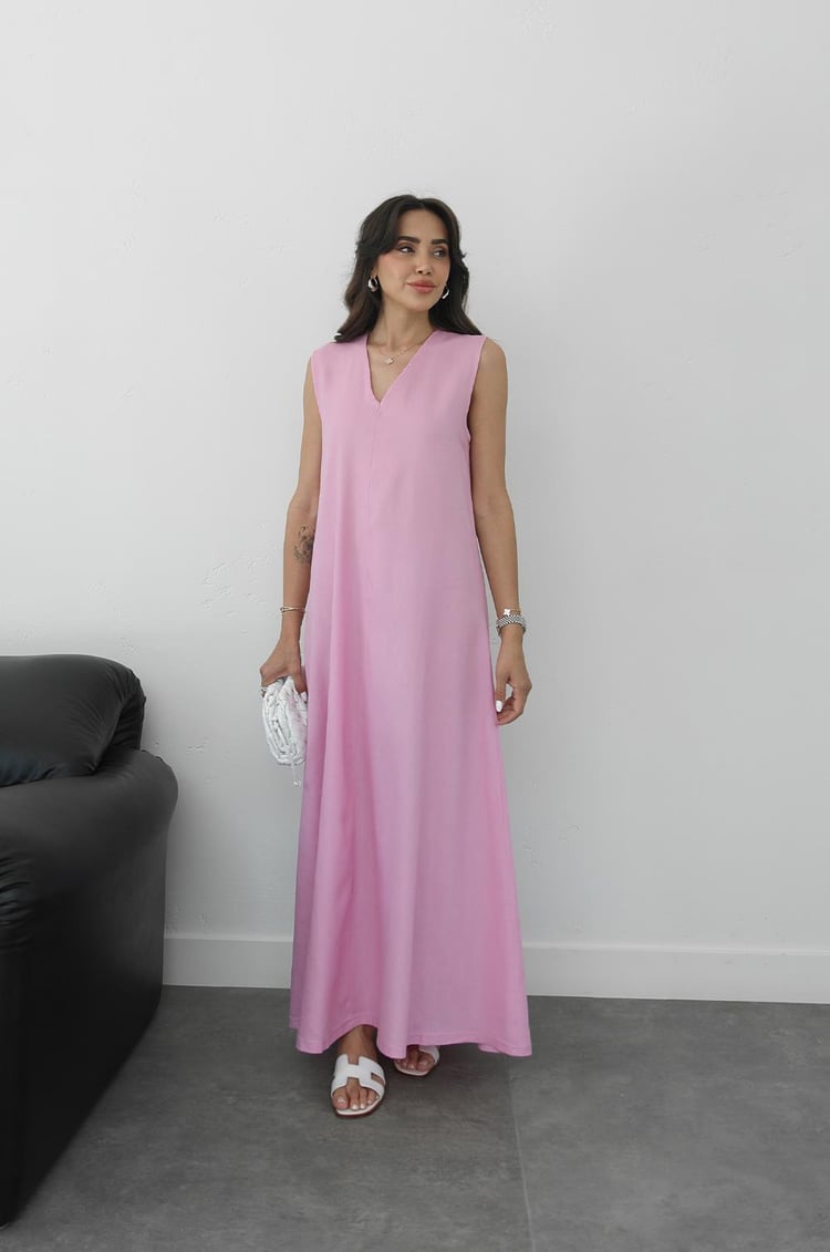 Pembe Matilda Keten Elbise