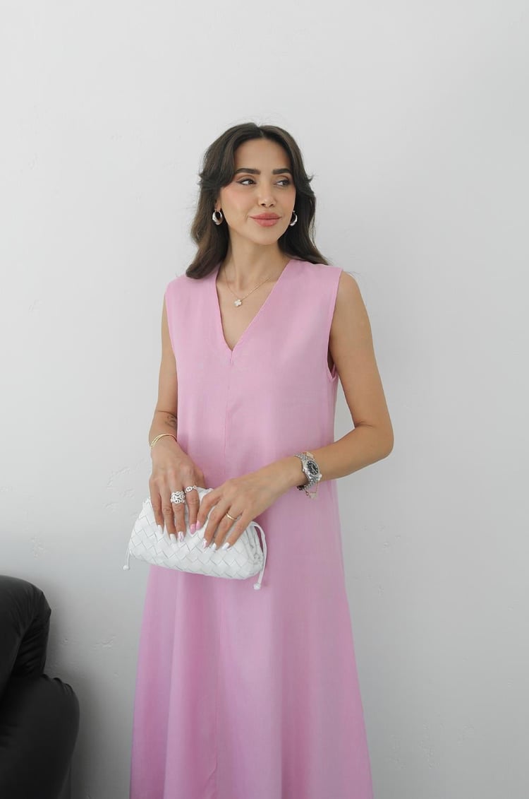 Pembe Matilda Keten Elbise