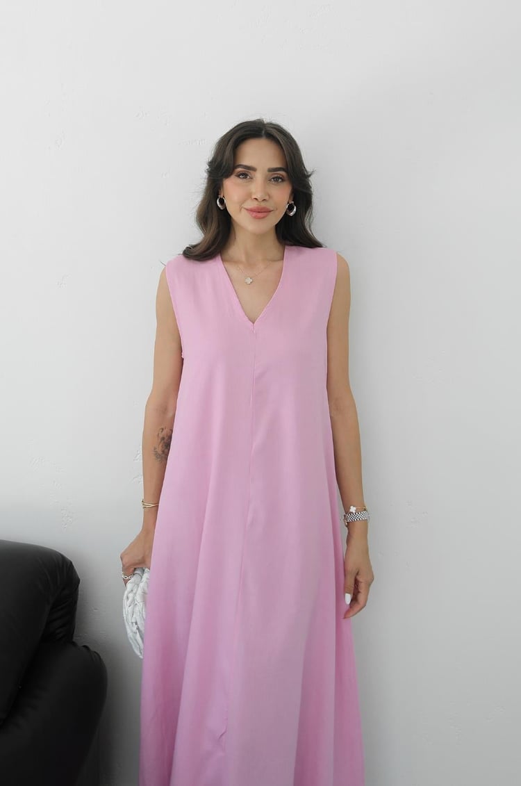 Pembe Matilda Keten Elbise