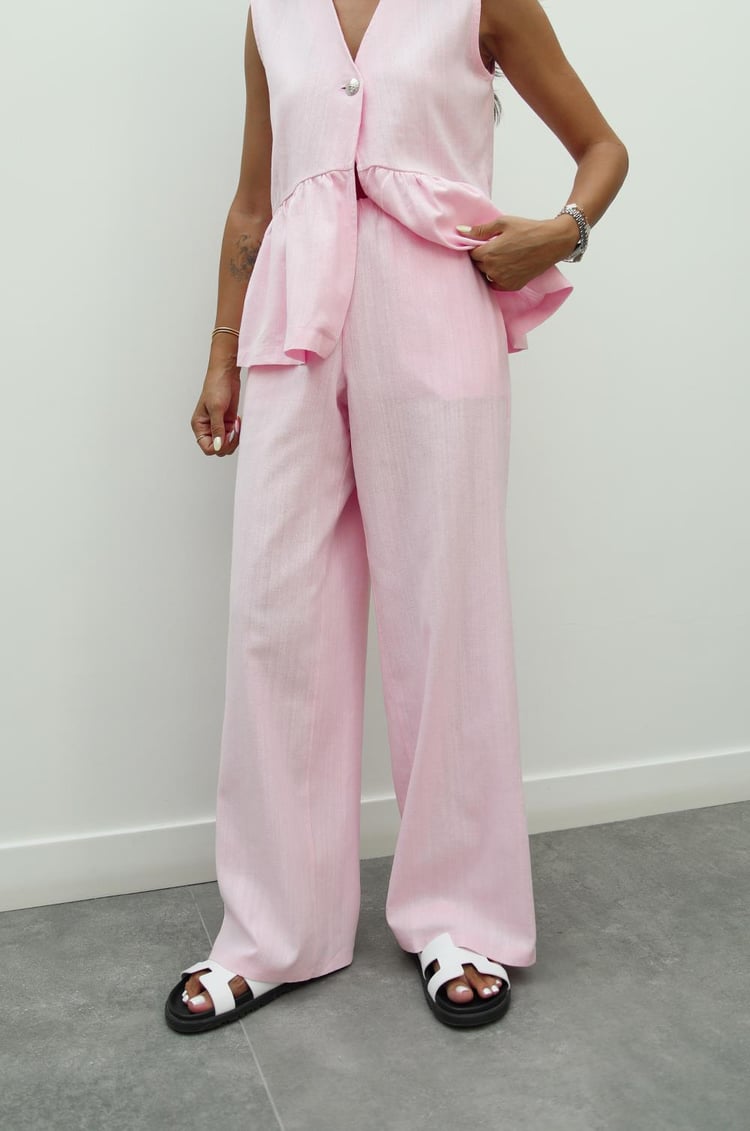 Pembe Önü Tek Düğmeli Yelek Pantolon Takım