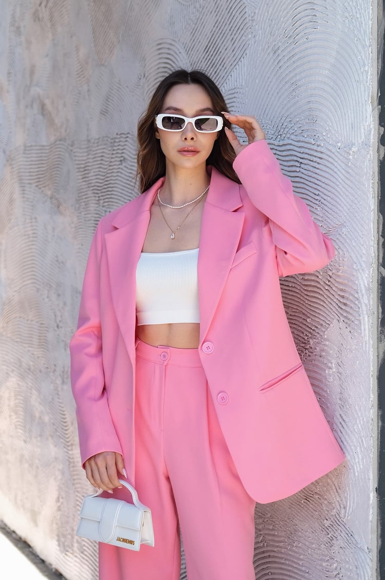 Pembe Palazzo Pantolon Blazer Takım