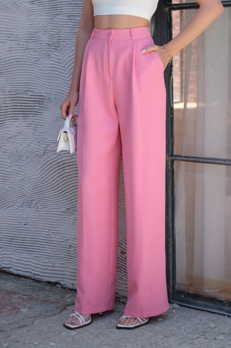 Pembe Palazzo Pantolon Blazer Takım