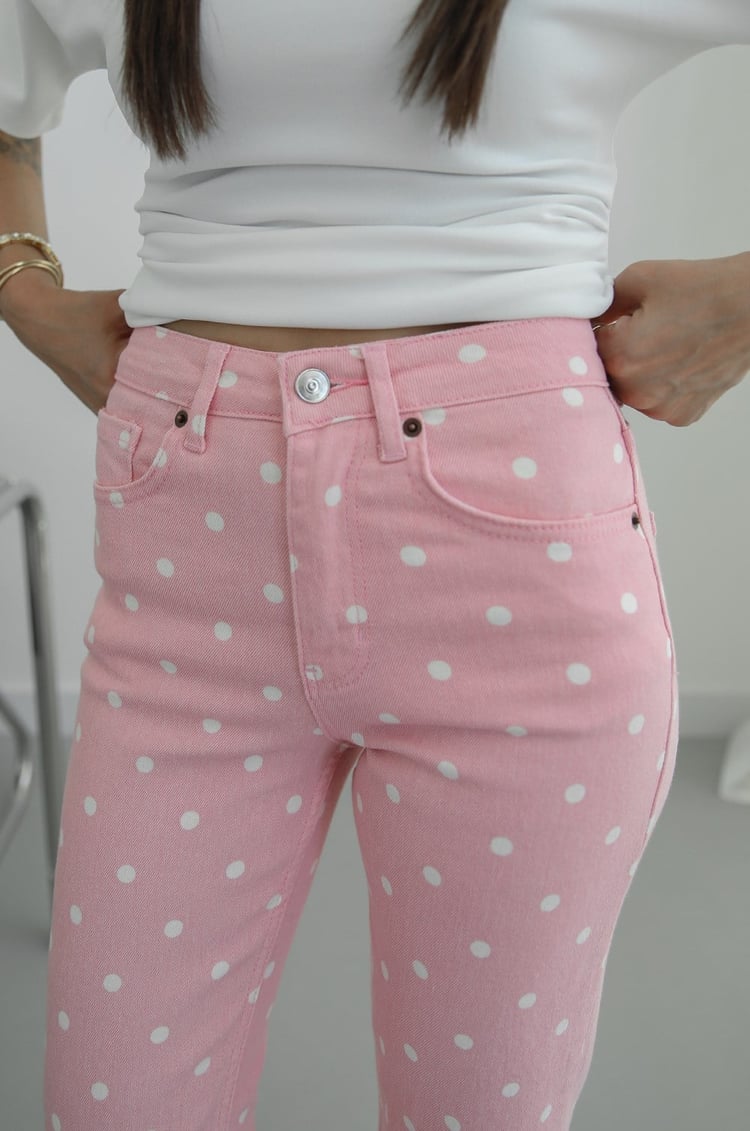 Pembe Puantiyeli Boy Fit Jean