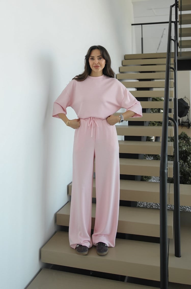 Pembe Rush Oversize Bluz Pantolon Takım
