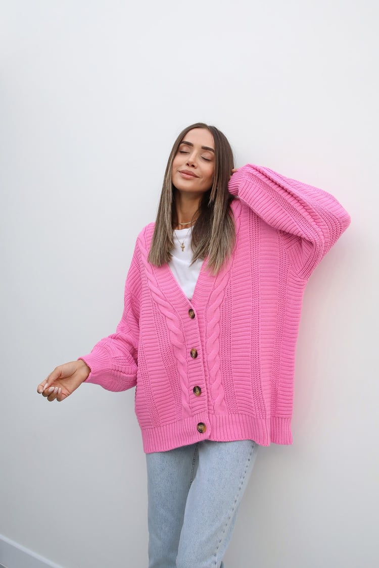 Pembe Saç Örgü Hırka
