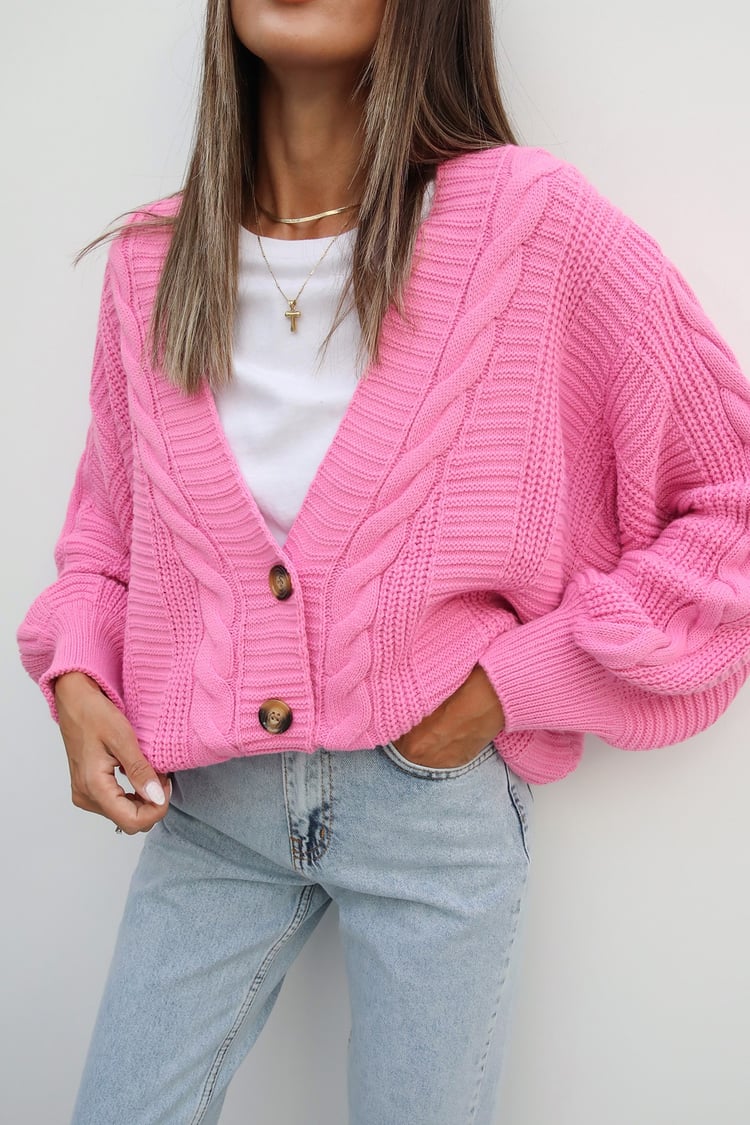 Pembe Saç Örgü Hırka