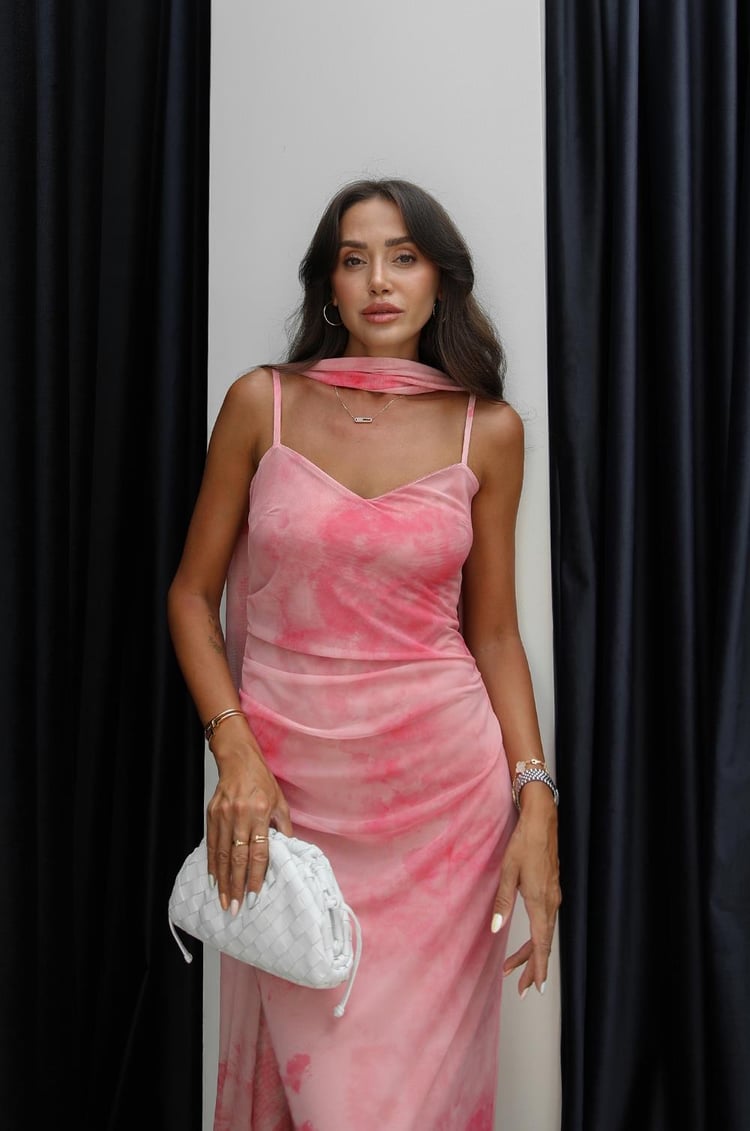 Pembe Şallı Astarlı Tül Elbise