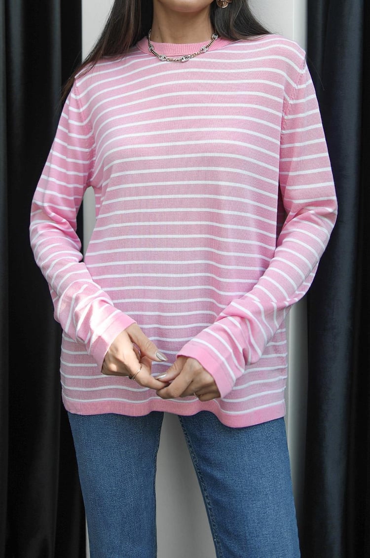 Pembe Sessa Çizgili Triko
