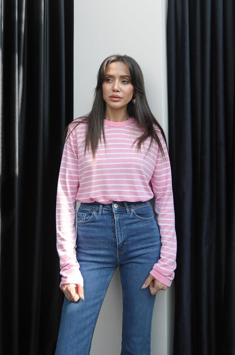 Pembe Sessa Çizgili Triko