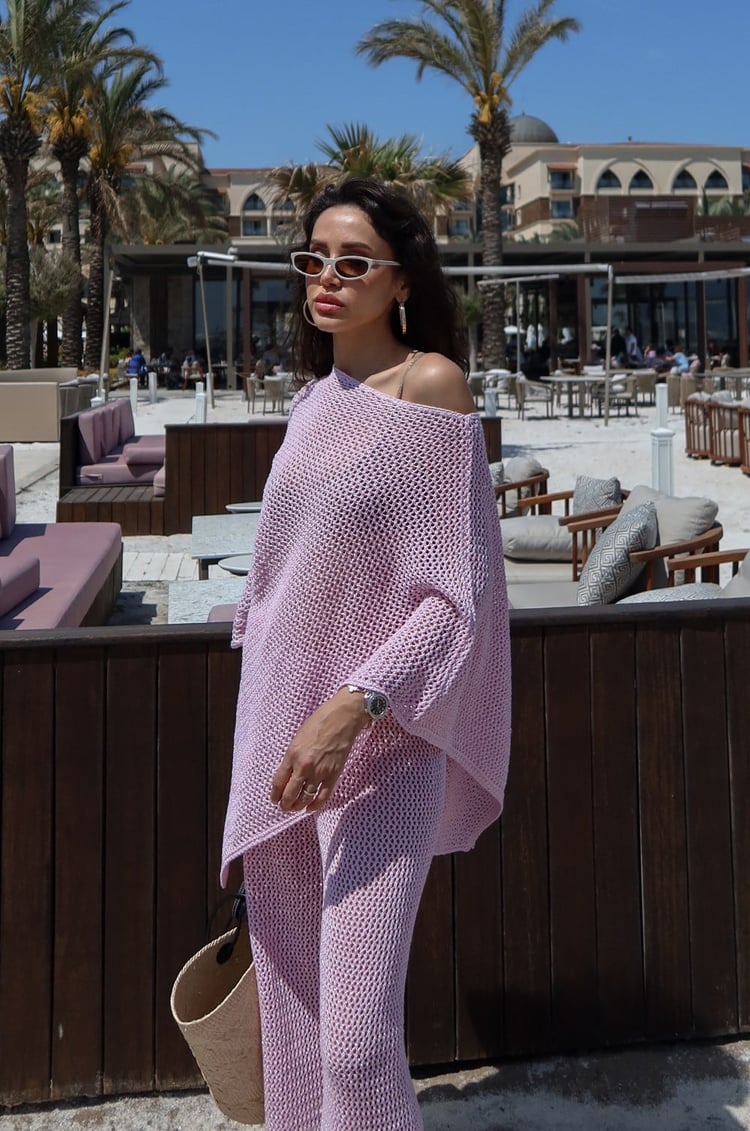 Pembe Simli Asimetrik Kesim Plaj Takımı