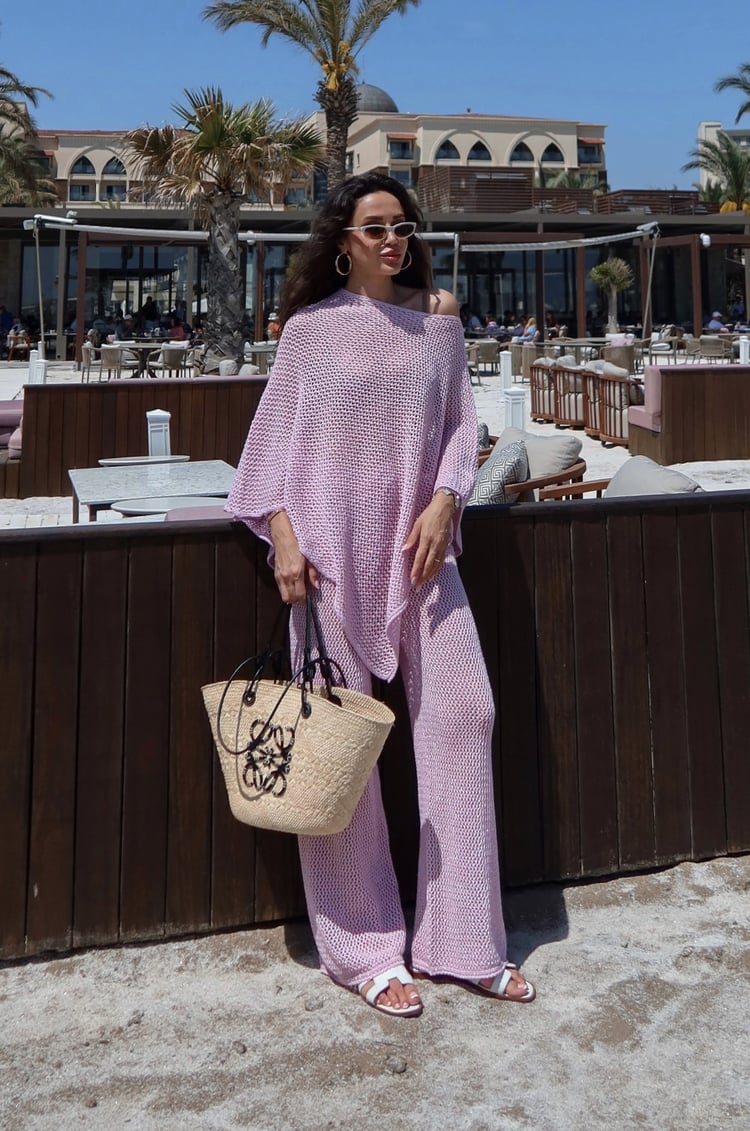 Pembe Simli Asimetrik Kesim Plaj Takımı