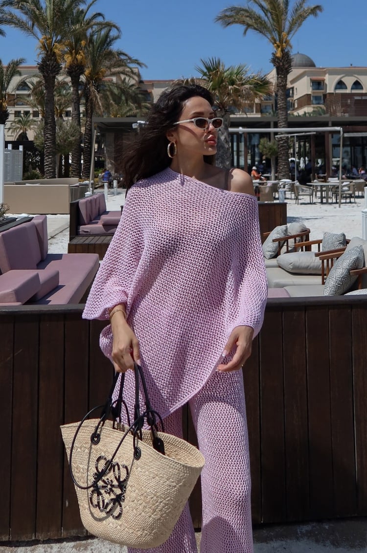 Pembe Simli Asimetrik Kesim Plaj Takımı