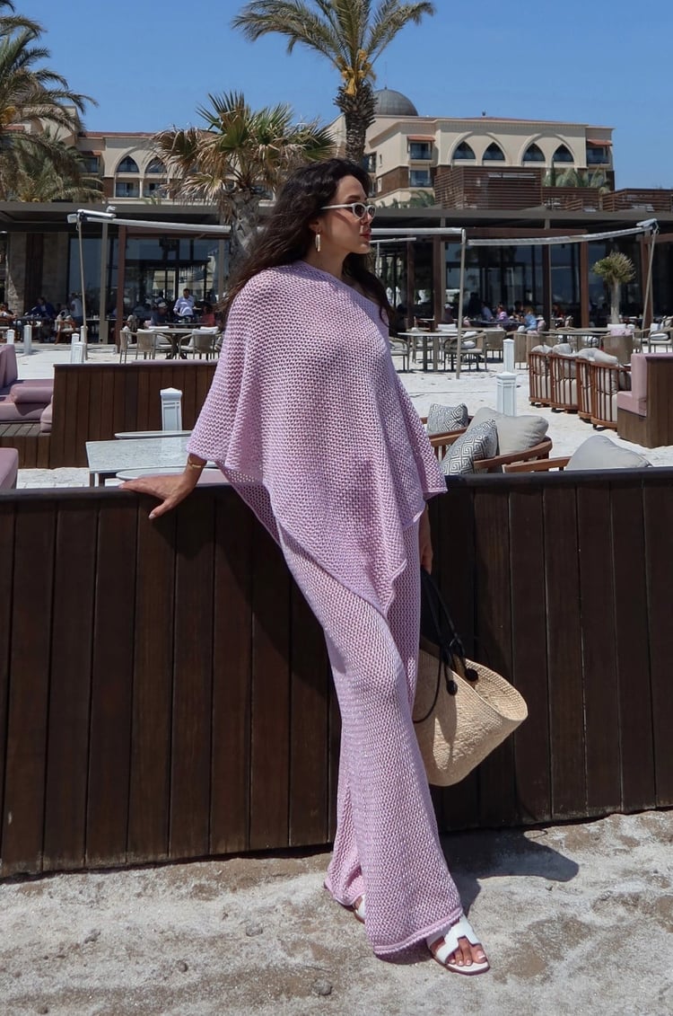 Pembe Simli Asimetrik Kesim Plaj Takımı