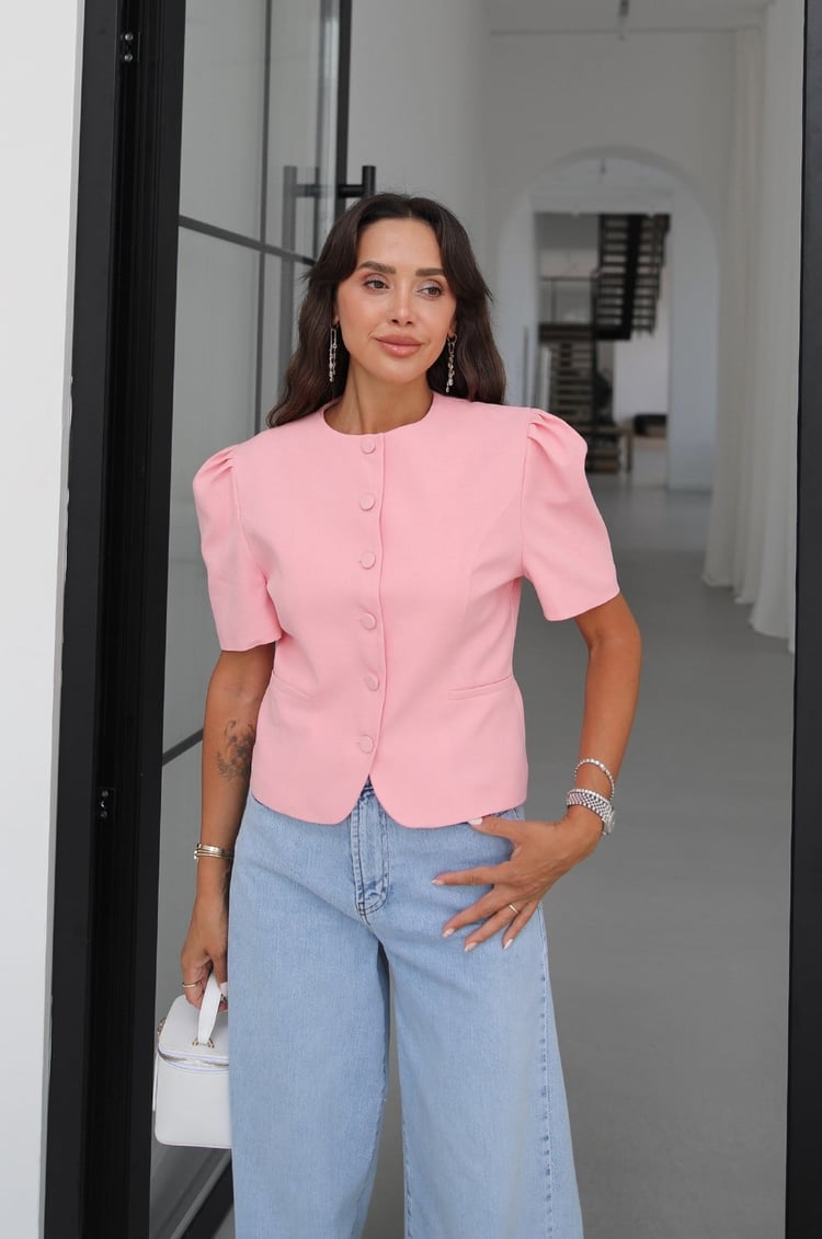 Pembe Soren Keten Blazer Ceket