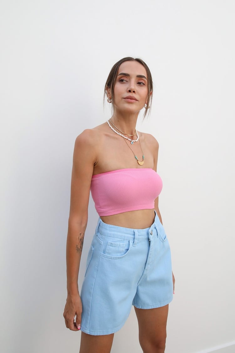 Pembe Straplez Crop
