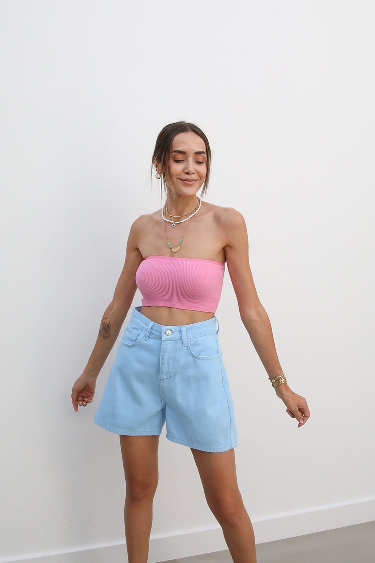 Pembe Straplez Crop