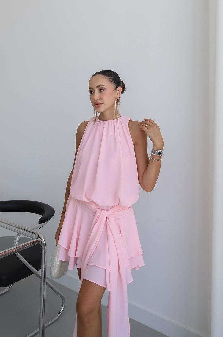 Pembe Tallin Volanlı Elbise