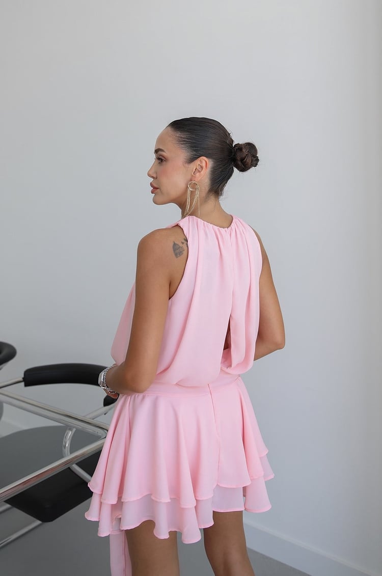 Pembe Tallin Volanlı Elbise