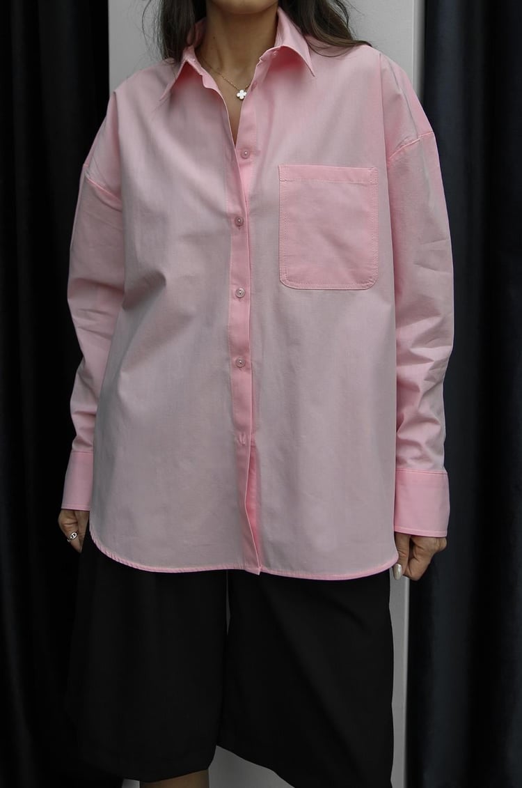 Pembe Tek Cepli Oversize Gömlek