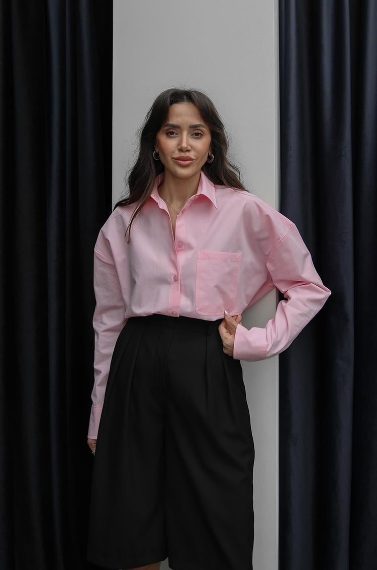 Pembe Tek Cepli Oversize Gömlek
