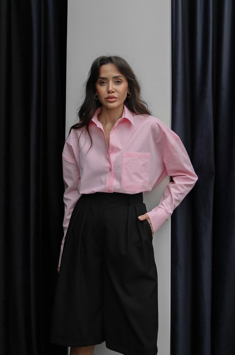 Pembe Tek Cepli Oversize Gömlek