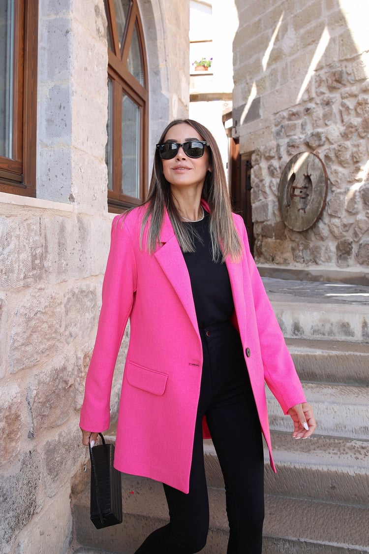 Pembe Tek Düğmeli Blazer Ceket