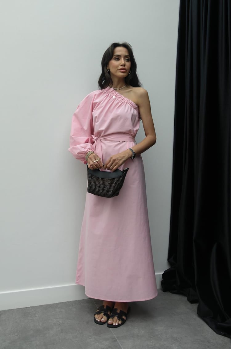 Pembe Tek Kol Kuşaklı Elbise