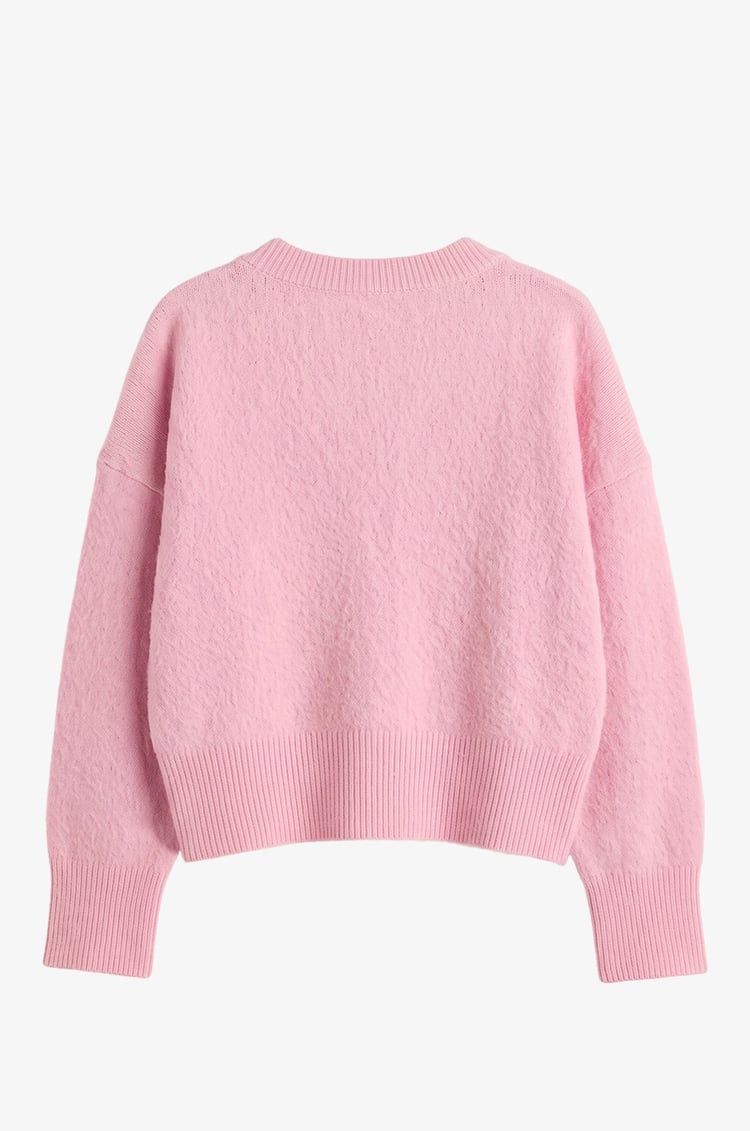 Pembe V Yaka Yumuşak Dokulu Kazak