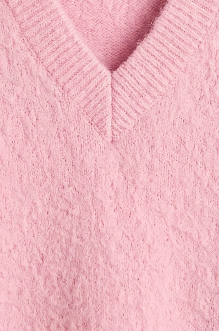 Pembe V Yaka Yumuşak Dokulu Kazak