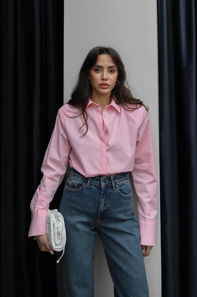 Pembe Vatkalı Poplin Gömlek