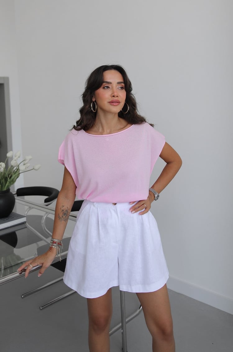 Pembe Vindo Yumuşak Dokulu Triko Bluz