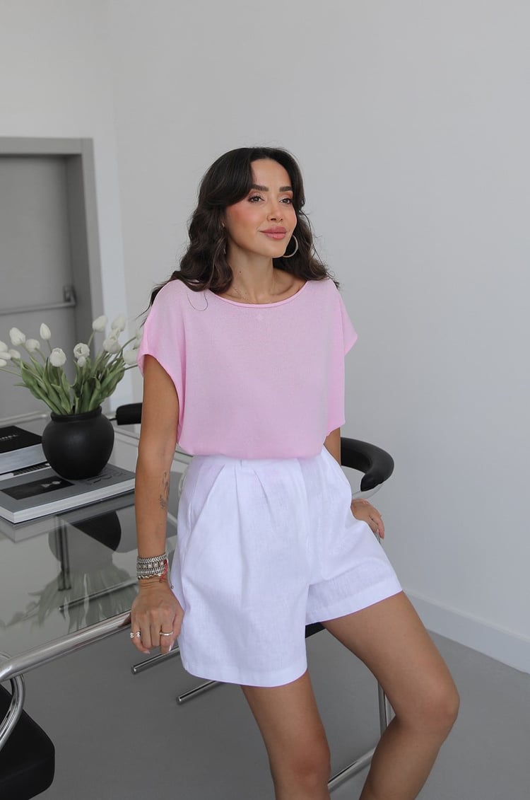 Pembe Vindo Yumuşak Dokulu Triko Bluz