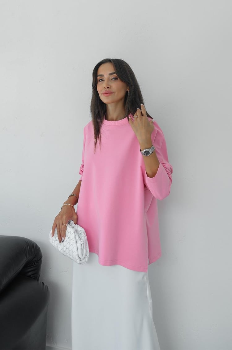 Pembe Yırtmaçlı Oversize Sweatshirt