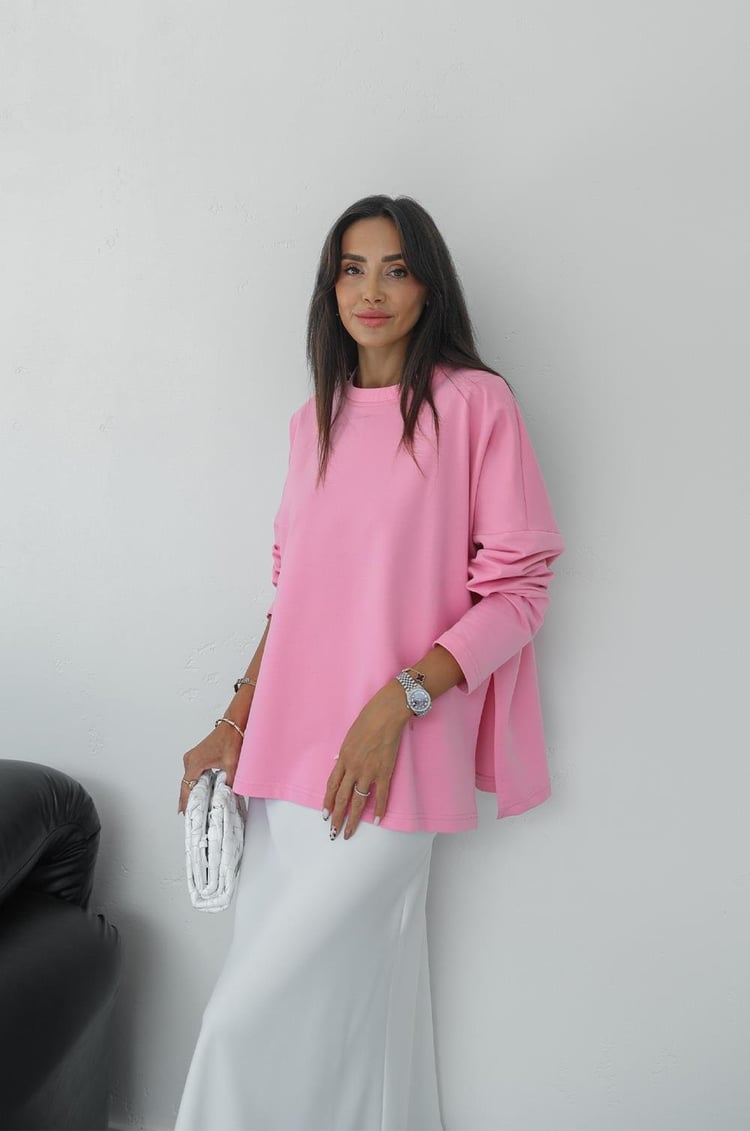 Pembe Yırtmaçlı Oversize Sweatshirt